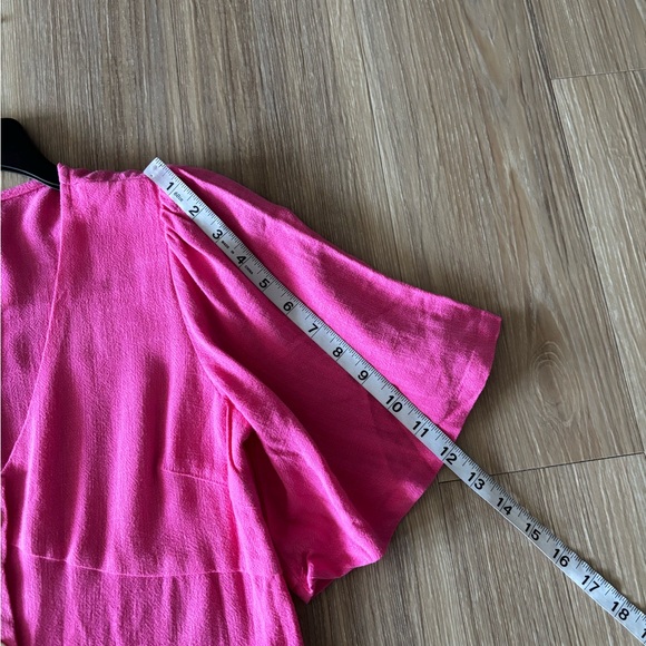 Good Luck Gem Dress Mini Pink Linen Button Flutter Sleeve Womens S Boho NWT - Picture 7 of 11